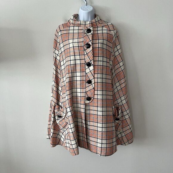 Queen of Capes Country Place Cape Jacket Women Tweed Vintage Cream Plaid Mod 60s - Picture 12 of 16